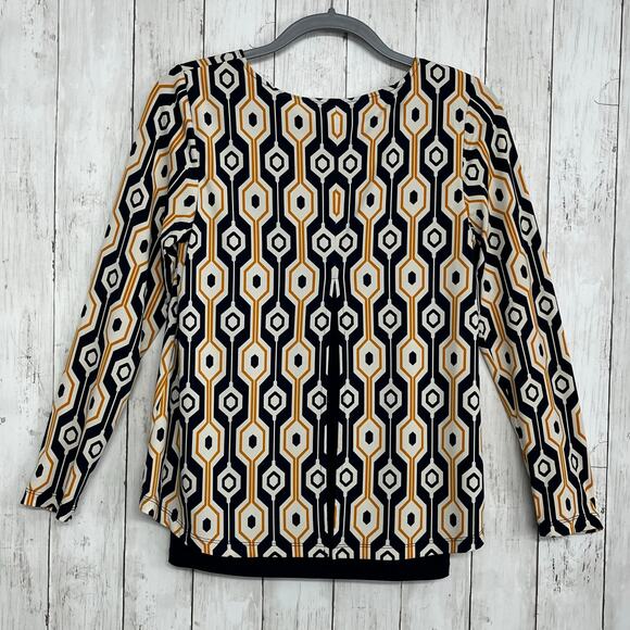 Alfani Long Sleeve Stretch Layered Geometric Dressy Flowy Blouse Shirt Petite M - Picture 2 of 8